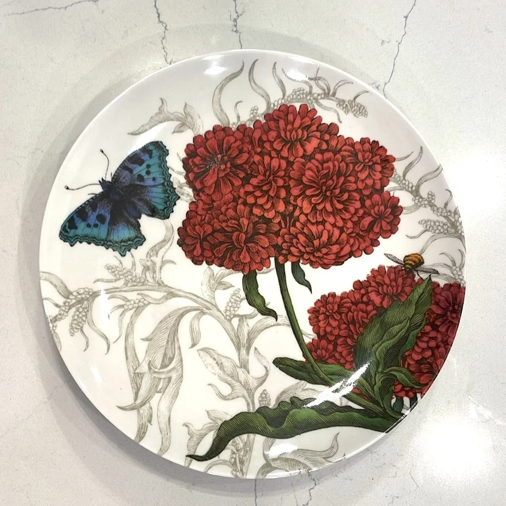 Pier 1 Imports SET of 8 Floral Melamine Salad Plates Butterfly Cottage Garden